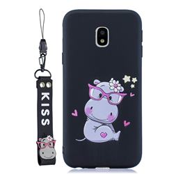Black Flower Hippo Soft Kiss Candy Hand Strap Silicone Case for Samsung Galaxy J3 2017 J330 Eurasian