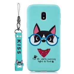 Green Glasses Dog Soft Kiss Candy Hand Strap Silicone Case for Samsung Galaxy J3 2017 J330 Eurasian