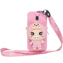 Pink Pig Neck Lanyard Zipper Wallet Silicone Case for Samsung Galaxy J3 2017 J330 Eurasian