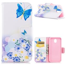 Butterflies Flowers Leather Wallet Case for Samsung Galaxy J3 2017 J330