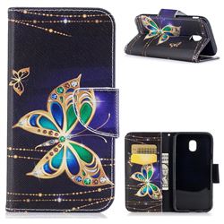 Golden Shining Butterfly Leather Wallet Case for Samsung Galaxy J3 2017 J330