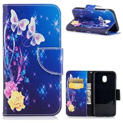 Yellow Flower Butterfly Leather Wallet Case for Samsung Galaxy J3 2017 J330