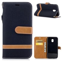 Jeans Cowboy Denim Leather Wallet Case for Samsung Galaxy J3 2017 J330 - Black