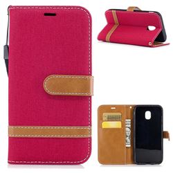 Jeans Cowboy Denim Leather Wallet Case for Samsung Galaxy J3 2017 J330 - Red
