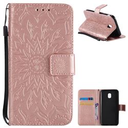 Embossing Sunflower Leather Wallet Case for Samsung Galaxy J3 2017 J330 Eurasian - Rose Gold