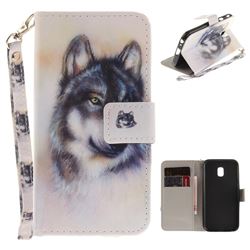 Snow Wolf Hand Strap Leather Wallet Case for Samsung Galaxy J3 2017 J330 Eurasian