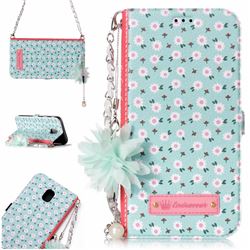 Daisy Endeavour Florid Pearl Flower Pendant Metal Strap PU Leather Wallet Case for Samsung Galaxy J3 2017 J330 Eurasian