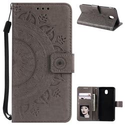 Intricate Embossing Datura Leather Wallet Case for Samsung Galaxy J3 2017 J330 Eurasian - Gray