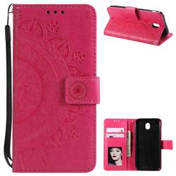 Intricate Embossing Datura Leather Wallet Case for Samsung Galaxy J3 2017 J330 Eurasian - Rose Red