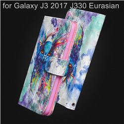 Watercolor Owl 3D Painted Leather Wallet Case for Samsung Galaxy J3 2017 J330 Eurasian