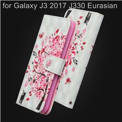 Tree and Cat 3D Painted Leather Wallet Case for Samsung Galaxy J3 2017 J330 Eurasian
