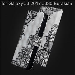 Black Lace Flower 3D Painted Leather Wallet Case for Samsung Galaxy J3 2017 J330 Eurasian