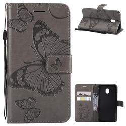 Embossing 3D Butterfly Leather Wallet Case for Samsung Galaxy J3 2017 J330 Eurasian - Gray
