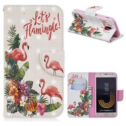 Flower Flamingo 3D Painted Leather Wallet Phone Case for Samsung Galaxy J3 2017 J330 Eurasian