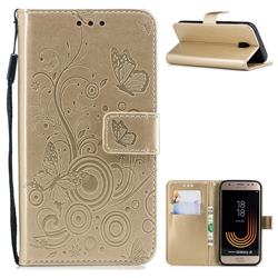 Intricate Embossing Butterfly Circle Leather Wallet Case for Samsung Galaxy J3 2017 J330 Eurasian - Champagne