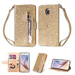 Glitter Shine Leather Zipper Wallet Phone Case for Samsung Galaxy J3 2017 J330 Eurasian - Gold