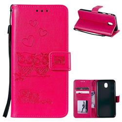 Embossing Owl Couple Flower Leather Wallet Case for Samsung Galaxy J3 2017 J330 Eurasian - Red