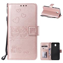 Embossing Owl Couple Flower Leather Wallet Case for Samsung Galaxy J3 2017 J330 Eurasian - Rose Gold