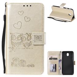 Embossing Owl Couple Flower Leather Wallet Case for Samsung Galaxy J3 2017 J330 Eurasian - Golden