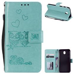 Embossing Owl Couple Flower Leather Wallet Case for Samsung Galaxy J3 2017 J330 Eurasian - Green