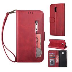 Retro Calfskin Zipper Leather Wallet Case Cover for Samsung Galaxy J3 2017 J330 Eurasian - Red