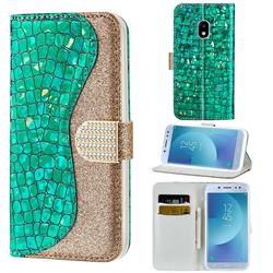Glitter Diamond Buckle Laser Stitching Leather Wallet Phone Case for Samsung Galaxy J3 2017 J330 Eurasian - Green