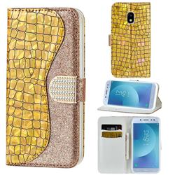 Glitter Diamond Buckle Laser Stitching Leather Wallet Phone Case for Samsung Galaxy J3 2017 J330 Eurasian - Gold