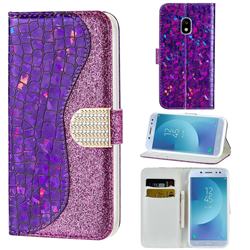 Glitter Diamond Buckle Laser Stitching Leather Wallet Phone Case for Samsung Galaxy J3 2017 J330 Eurasian - Purple