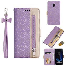 Luxury Lace Zipper Stitching Leather Phone Wallet Case for Samsung Galaxy J3 2017 J330 Eurasian - Purple