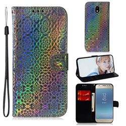 Laser Circle Shining Leather Wallet Phone Case for Samsung Galaxy J3 2017 J330 Eurasian - Silver