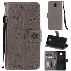 Embossing Cherry Blossom Cat Leather Wallet Case for Samsung Galaxy J3 2017 J330 Eurasian - Gray