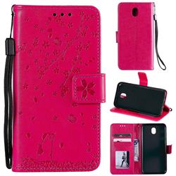 Embossing Cherry Blossom Cat Leather Wallet Case for Samsung Galaxy J3 2017 J330 Eurasian - Rose