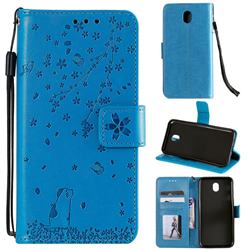 Embossing Cherry Blossom Cat Leather Wallet Case for Samsung Galaxy J3 2017 J330 Eurasian - Blue