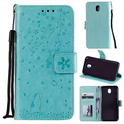 Embossing Cherry Blossom Cat Leather Wallet Case for Samsung Galaxy J3 2017 J330 Eurasian - Green
