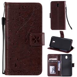 Embossing Cherry Blossom Cat Leather Wallet Case for Samsung Galaxy J3 2017 J330 Eurasian - Brown