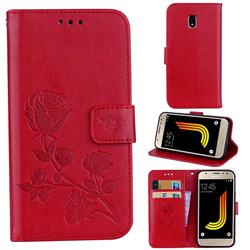 Embossing Rose Flower Leather Wallet Case for Samsung Galaxy J3 2017 J330 Eurasian - Red