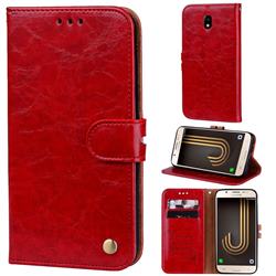 Luxury Retro Oil Wax PU Leather Wallet Phone Case for Samsung Galaxy J3 2017 J330 Eurasian - Brown Red