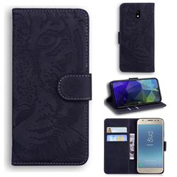 Intricate Embossing Tiger Face Leather Wallet Case for Samsung Galaxy J3 2017 J330 Eurasian - Black