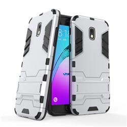 Armor Premium Tactical Grip Kickstand Shockproof Dual Layer Rugged Hard Cover for Samsung Galaxy J3 (2018) - Silver