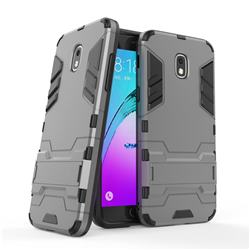 Armor Premium Tactical Grip Kickstand Shockproof Dual Layer Rugged Hard Cover for Samsung Galaxy J3 (2018) - Gray