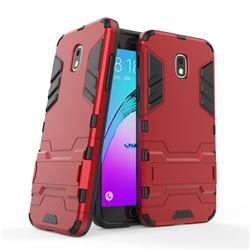 Armor Premium Tactical Grip Kickstand Shockproof Dual Layer Rugged Hard Cover for Samsung Galaxy J3 (2018) - Wine Red