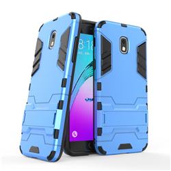 Armor Premium Tactical Grip Kickstand Shockproof Dual Layer Rugged Hard Cover for Samsung Galaxy J3 (2018) - Light Blue