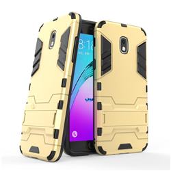 Armor Premium Tactical Grip Kickstand Shockproof Dual Layer Rugged Hard Cover for Samsung Galaxy J3 (2018) - Golden