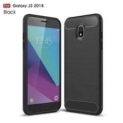 Luxury Carbon Fiber Brushed Wire Drawing Silicone TPU Back Cover for Samsung Galaxy J3 (2018) - Black