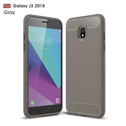 Luxury Carbon Fiber Brushed Wire Drawing Silicone TPU Back Cover for Samsung Galaxy J3 (2018) - Gray