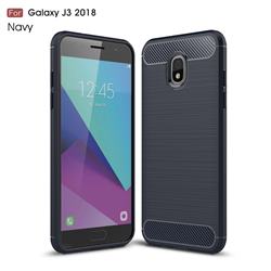 Luxury Carbon Fiber Brushed Wire Drawing Silicone TPU Back Cover for Samsung Galaxy J3 (2018) - Navy
