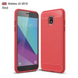 Luxury Carbon Fiber Brushed Wire Drawing Silicone TPU Back Cover for Samsung Galaxy J3 (2018) - Red