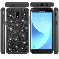 Glitter Rhinestone Bling Shock Absorbing Hybrid Defender Rugged Phone Case Cover for Samsung Galaxy J3 (2018) - Black