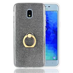 Luxury Soft TPU Glitter Back Ring Cover with 360 Rotate Finger Holder Buckle for Samsung Galaxy J3 (2018) - Black