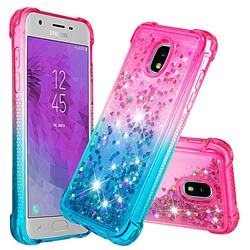 Rainbow Gradient Liquid Glitter Quicksand Sequins Phone Case for Samsung Galaxy J3 (2018) - Pink Blue